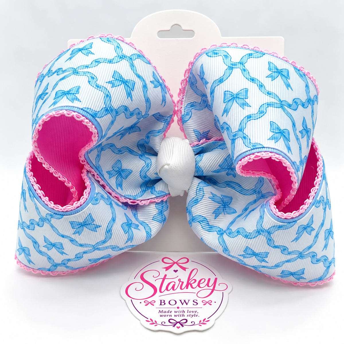 5'' Blue Bows with pink accent Boutique Bow