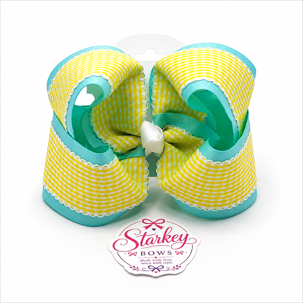 5" Mint & Yellow Gingham Boutique Hair Bow