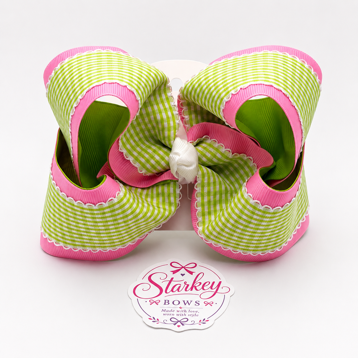 5" Pink & Green Gingham Boutique Hair Bow