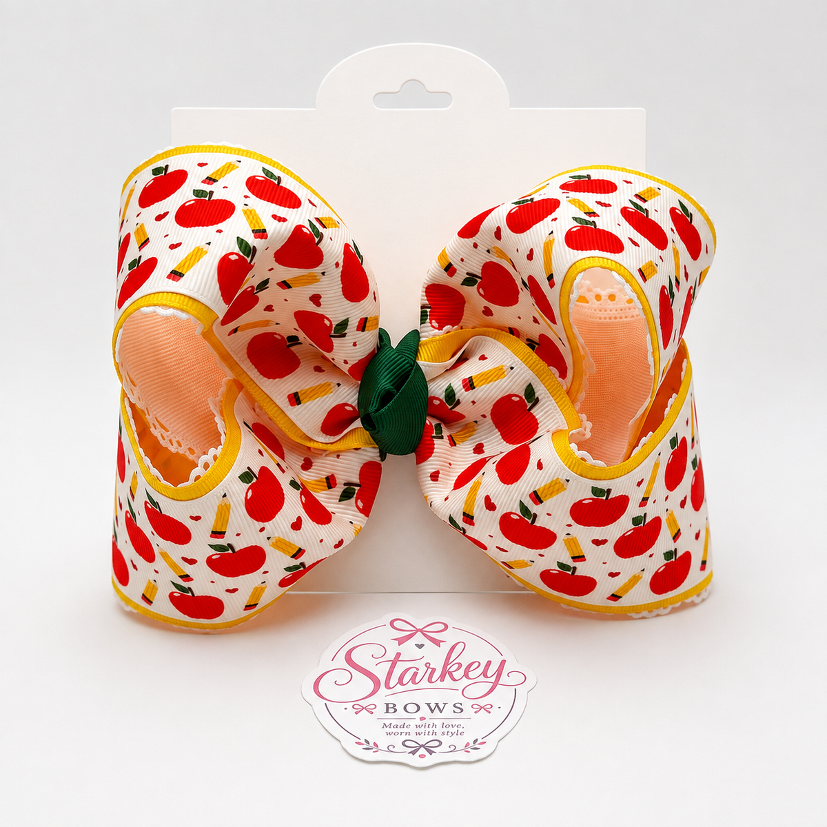 5" Apple Boutique Hair Bow - Green Center
