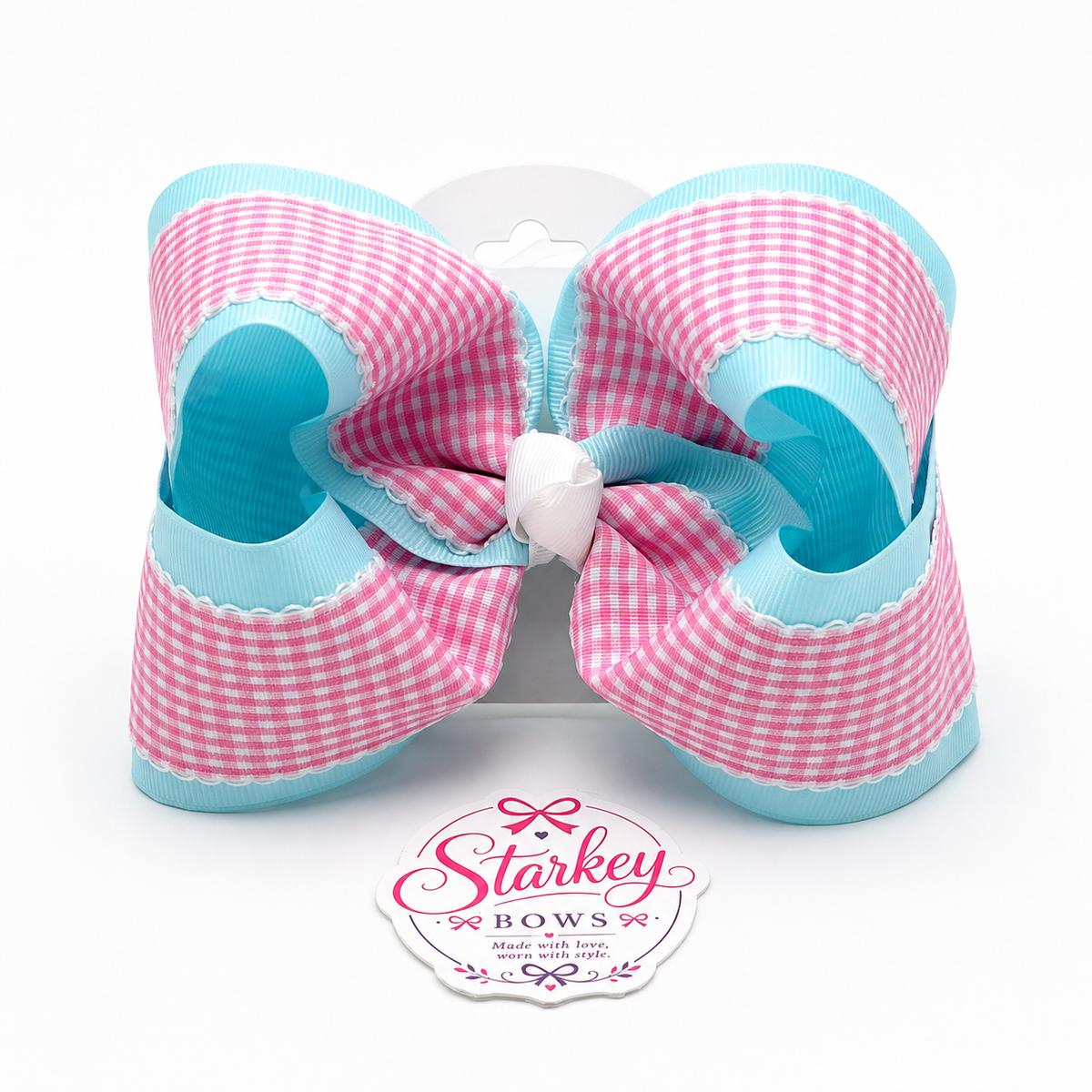 5" Blue & Pink Gingham Boutique Hair Bow