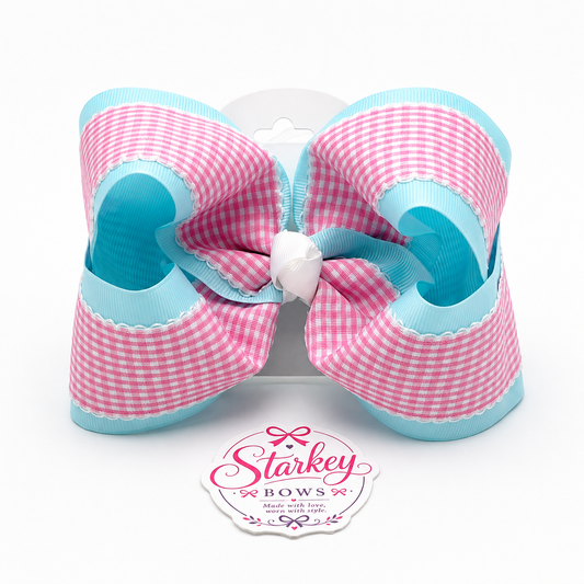 5" Blue & Pink Gingham Boutique Hair Bow