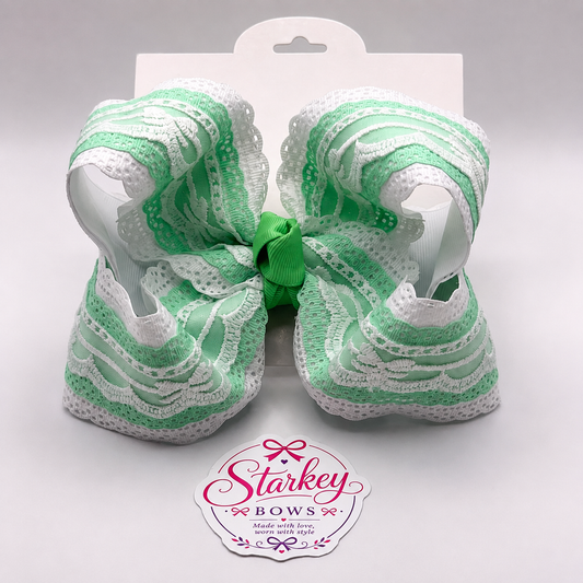 5" Mint Green & White Bow Lace Boutique Hair Bow