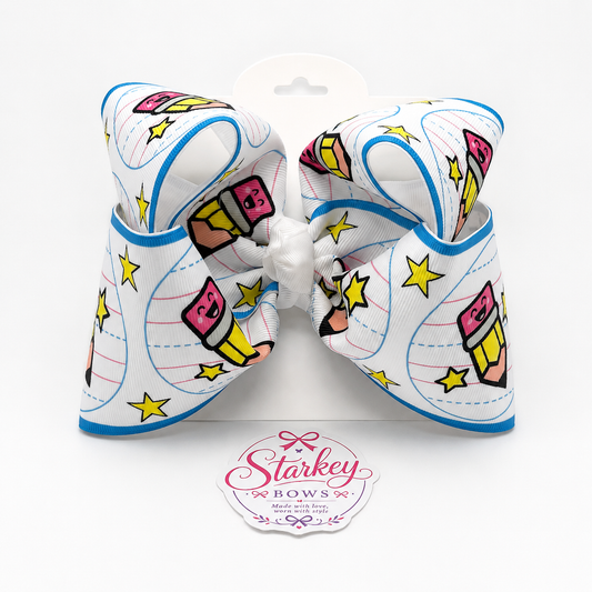 5" Pencil & Stars Back to School Boutique Hair Bow
