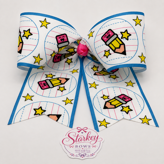 Pencil & Stars Back to School Cheer Bow
