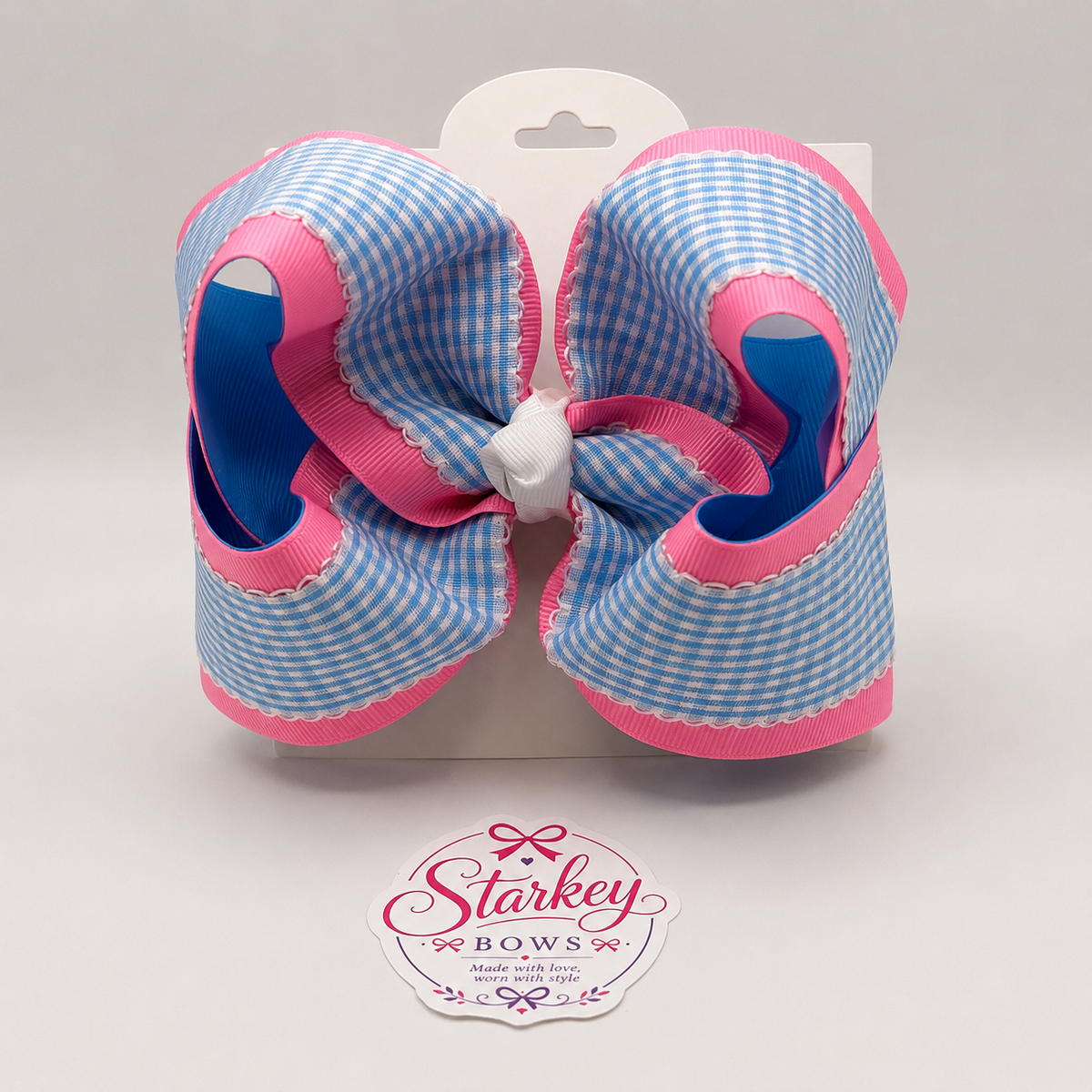 5" Pink & Blue Gingham Boutique Hair Bow