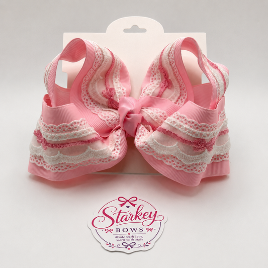 5" Pink & White Bow Lace Boutique Hair Bow
