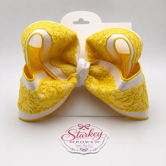 5" Yellow & White Lace Boutique Hair Bow