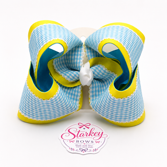 5" Yellow & Blue Gingham Boutique Hair Bow