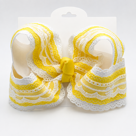 5" Yellow & White Bow Lace Boutique Hair Bow